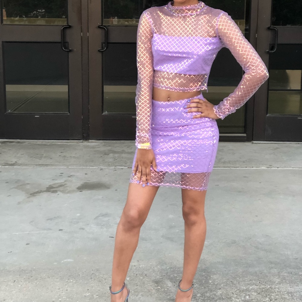 A two piece purple skirt set